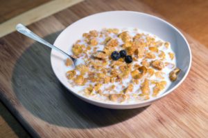 bowl of cereal with blueberries