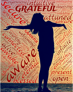 silhouette of woman with words of gratefulness