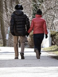 couple walking in winter weather