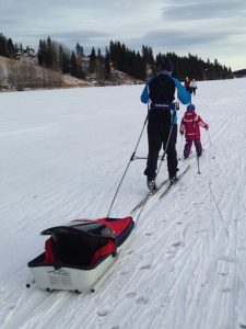 Family cross country skiing