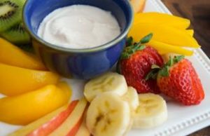 Fruit pieces with yogurt fruit dip