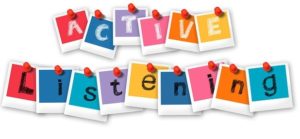 the word Active Listening spelled out in colorful blocks