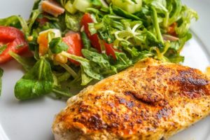 Roasted chicken breast filet with salad