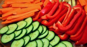 Sliced carrots, red peppers and cucumbers