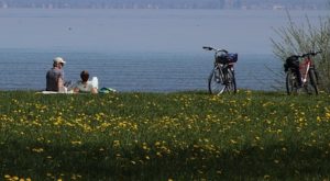 couple biking and picnicing