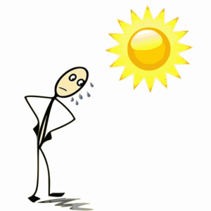 Stick figure sweating in the sun