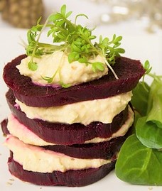 4 slices of beets and cheese stacked