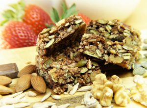 Granola bar filled with nuts