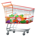 Shopping cart with produce and milk