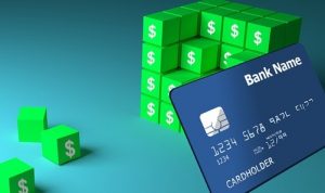 building blocks of dollars and a credit card