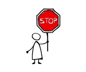 Stick figure holding a stop sign