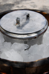 homemade ice cream in bucket of ice
