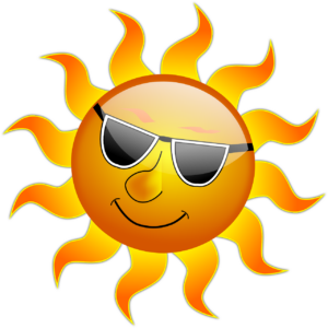 Drawing of a cartoon sun wearing sun glasses