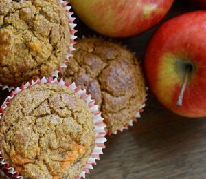 apple bran muffins and an apple