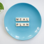 blue plate with words Meal Plan in the center