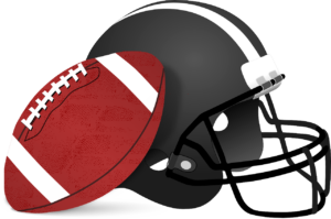 American-football ball and helmet.