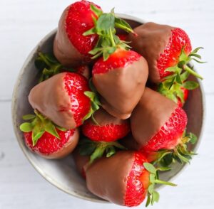 Bowl of chocolate dipped strawberries