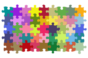 Colored puzzle pieces put together