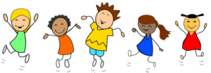 Drawing of children jumping and running