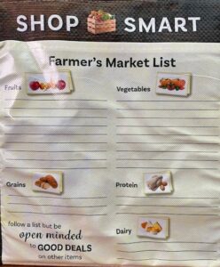 Farmer's market shopping list on a bag to take to the market