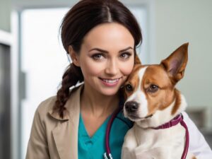 Woman veterinarian with a dog