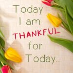 "Today I am Thankful for Today" with red and yellow tulips.