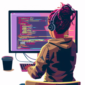 Woman coding at a computer screen