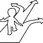 Person walking along a path that has 3 arrows going different directions