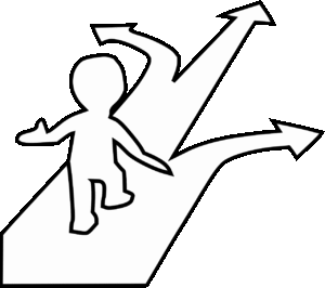 Person walking along a path that has 3 arrows going different directions