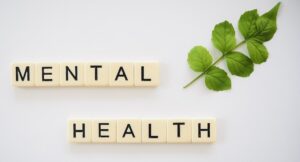 Scrabble tiles spelling out mental health